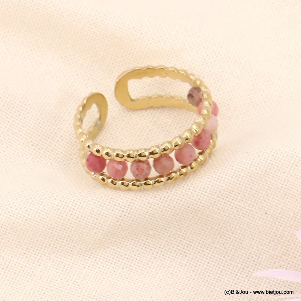 Bague perles pierres roses