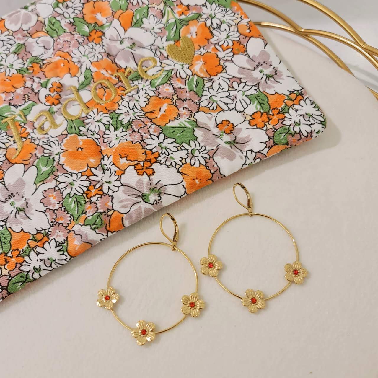 Boucles d'oreilles à fleurs en acier inoxydable et strass