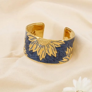 Bracelet manchette floral en acier inoxydable