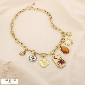 Collier acier inoxydable breloques ésotériques