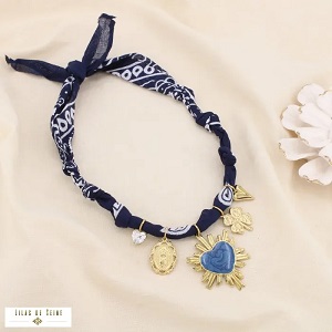 Choker coton et acier inoxydable avec médailles