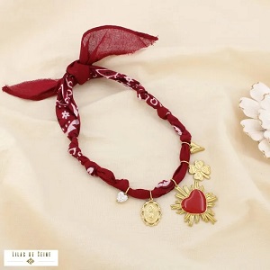 Collier choker acier coton couleur rouge bordeaux